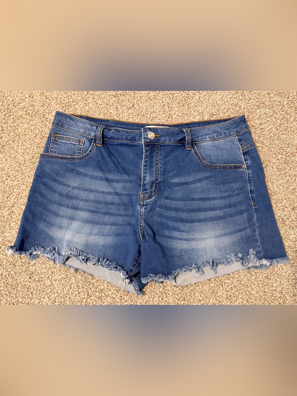 Frayed Hem Dark Blue Denim Jean Shorts